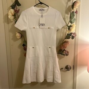Zara White Pleated Dress - Small NWT
